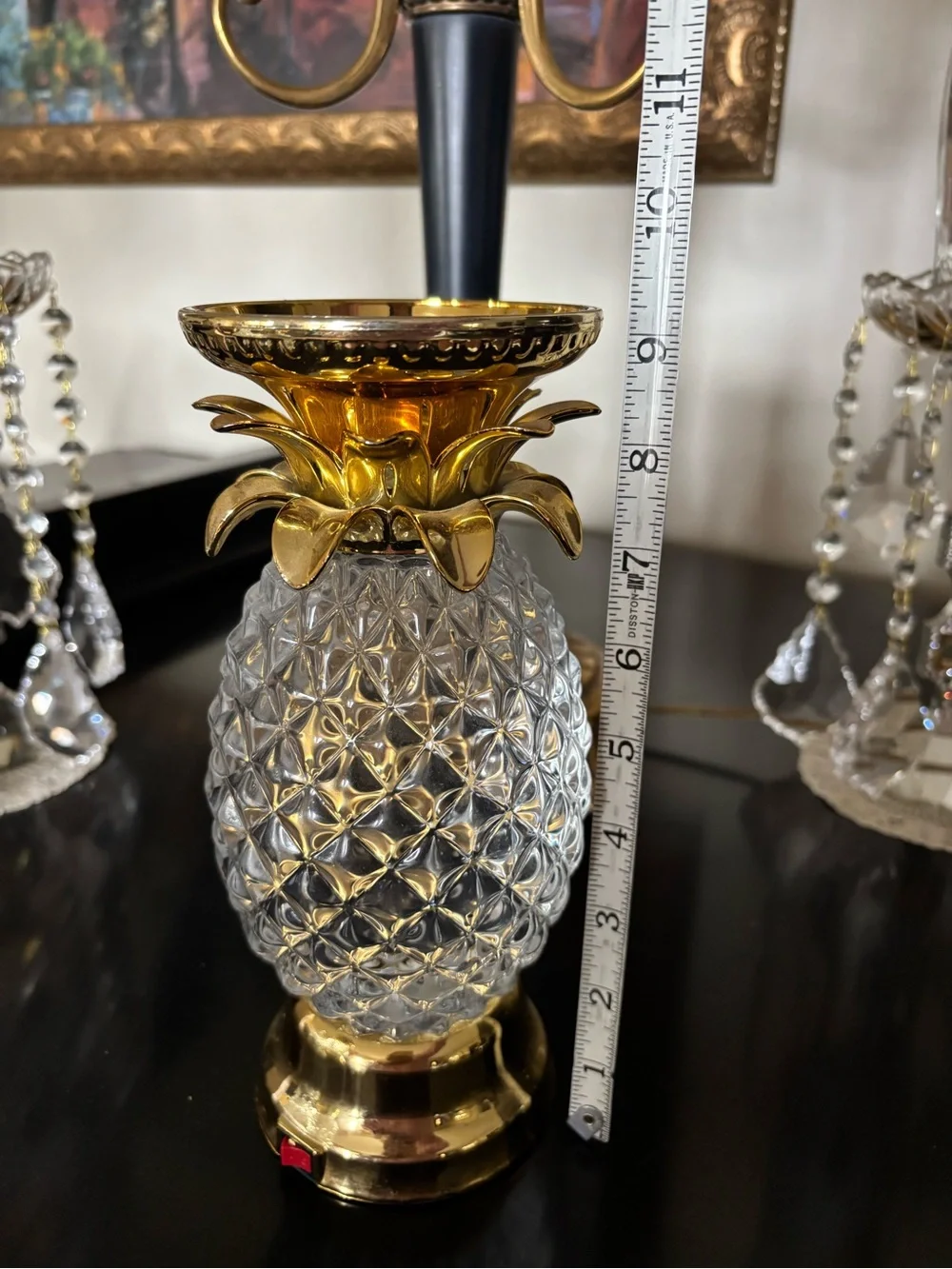Clear Pineapple Glitter Pedestal Candle Holder Gold Battery Operated 9 Colors